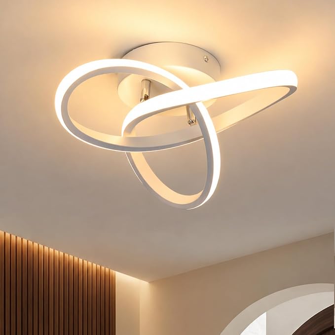 CANEOE Hallway Light Acrylic Modern LED Ceiling Light Fixtures 3000K Close to Ceiling Lights for Bedroom, Bathroom, Kitchen, Balcony, Corridor, Stair, Aisle Lamp Curved Design (White,3000K)
