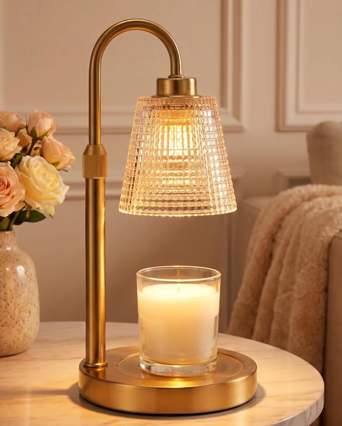 Gold Candle Warmer Lamp with Timer Home Decor Gifts for Women | Dimmable Candle Warmer for Jar Candles, Height Adjustable Wax Warmer,Birthday Gifts for Women, House Warming Gifts
