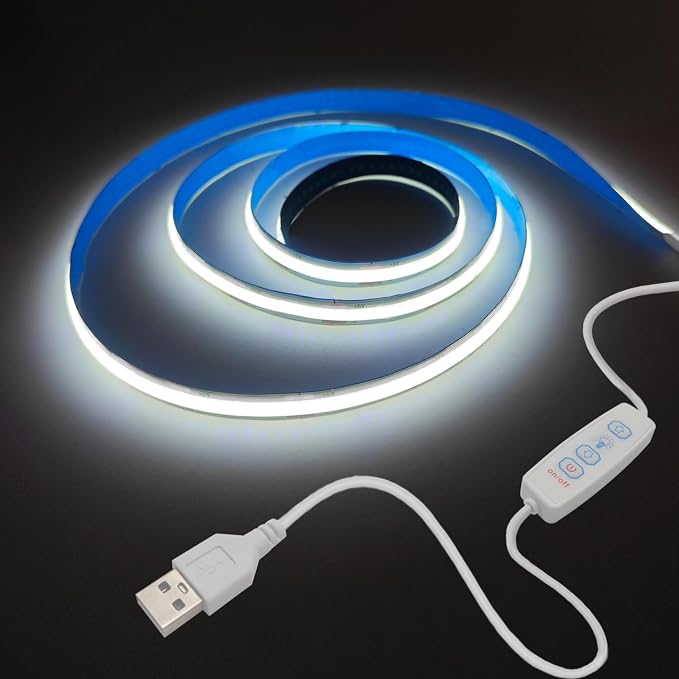 ZSLAIFU COB LED Strip Lights White 6.56ft, 5V Dimmable LED Light Strip, Flexible USB LED Lights for TV, TV Backlighting, Bedroom, Kitchen, Home DIY Lighting