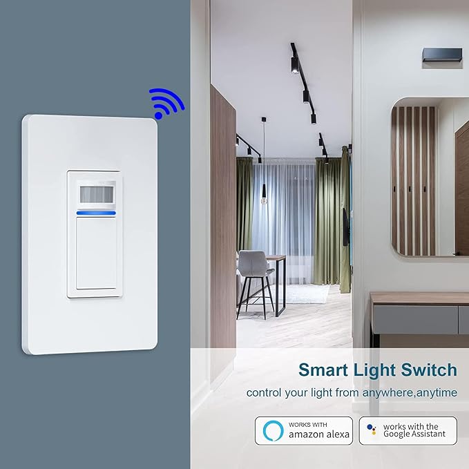 Nexete Smart Wi-Fi Motion Sensor Light Switch for Smart Home Automation, Single Pole/3-Way, PIR Occupancy/Vacancy Sensor, Compatible with Alexa & Google Home Neutral Wire Required(Sensor)