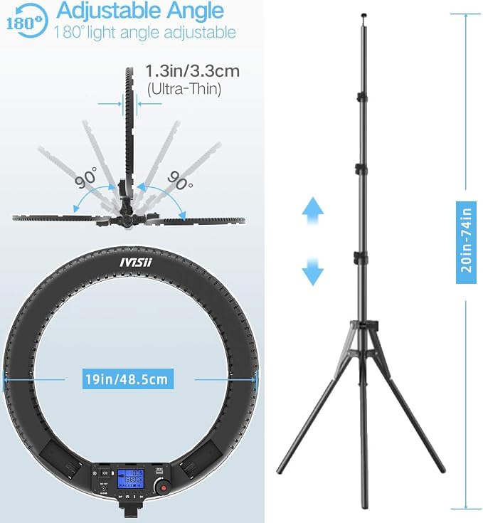 19 inch Ring Light with Remote Controller and Stand iPad Holder,60W Bi-Color with 4 Color Soft Filters for Live Stream/Makeup/YouTube Video/TikTok/Zoom/Photography