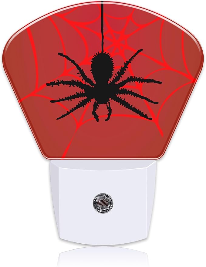 Black Spider Night Light for Kids, Red Spider Web LED Night Light Plug into Wall with Dusk to Dawn Sensor for Girls Boys Women Men Bedroom, Hallway, Kitchen, Bathroom, Stairs Decor