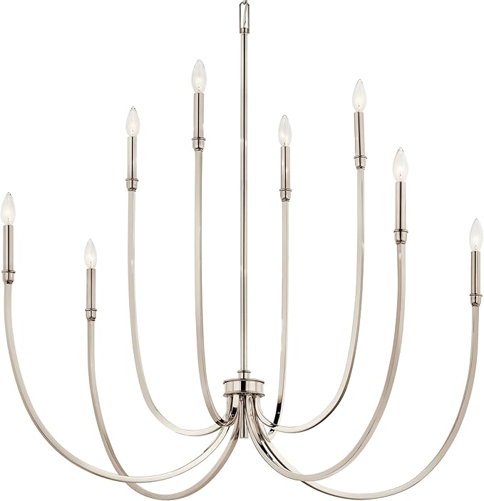 Kichler Malene 8-Light Foyer Chandelier, Updated Traditional Light in Polished Nickel, Sloped Ceiling Compatible, for Foyer, Dining Room or Living Room (43.5" x 42.25"), 52699PN