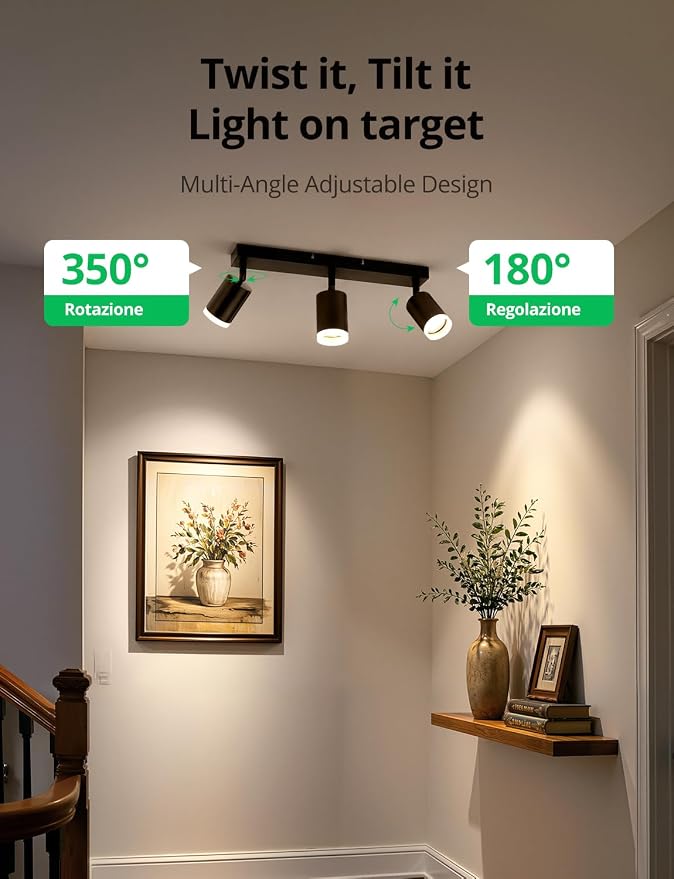 Bojim LED Track Lighting Fixtures Ceiling Mount for Kitchen, 3 Light Modern Black Track Lights with Acrylic Ring, Adjustable Spot Lights for Dinning Living Room Hallway, GU10 Base (Bulb Not Included)
