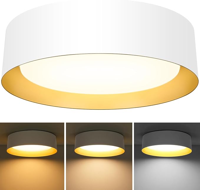 BrightHome Flush Mount Ceiling Light, 13in Modern Ceiling Light 3/4/5000K | 25W Bathroom Ceiling Light Fixture, 2600LM Dimmable LED Flush Mount Light for Bedroom, Hallway, Kitchen, White & Gold
