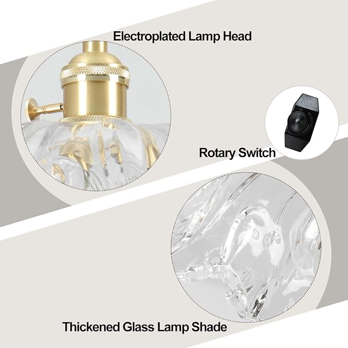Plug in Pendant Light Fixtures,Hanging Light Fixture Transparent Glass Pendant Light 10.6in E26 Pendant Lighting for Kitchen Island, Bedroom, Dining Room, Living Room