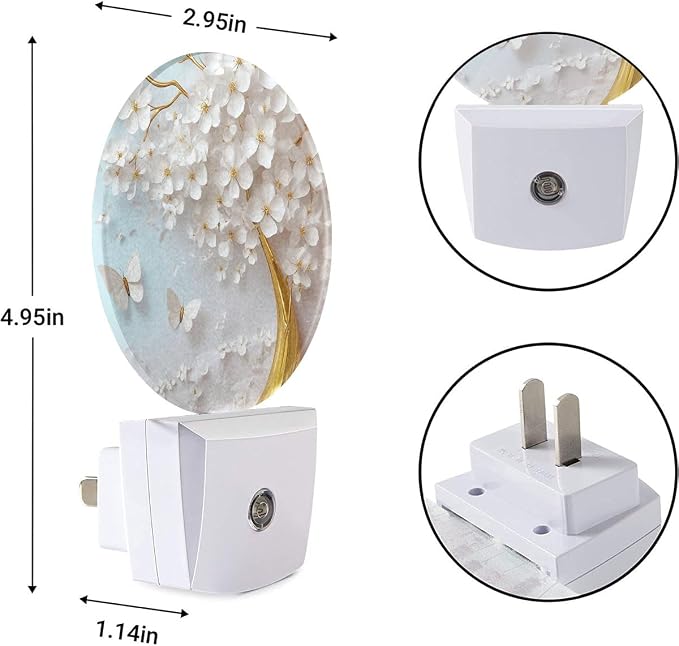 EKOBLA Butterfly and Cherry Blossom Night Light, Floral Night Lights Plug Into Wall with Dusk to Dawn Sensor for Bedroom, Bathroom and Corridor