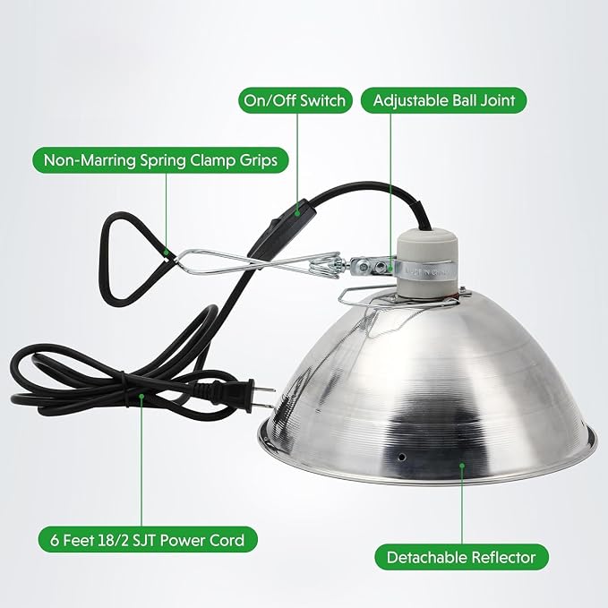 Simple Deluxe Clamp Lamp Light Socket with 10.5 Inch Aluminum Reflector and Bulb Guard, Suit for Max 250 Watt Lamp (No Bulb Included) with 18/2-Gauge 6 Feet Cord, 2-Pack