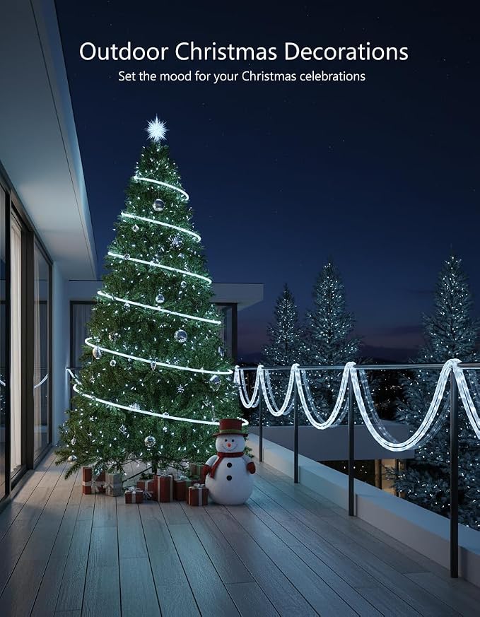 Solar Rope Lights, 33FT 100LED String Lights Outdoor, 8 Lighting Modes Solar Powered Rope Lights for New Year Easter Party Holiday Tree Decoration, White