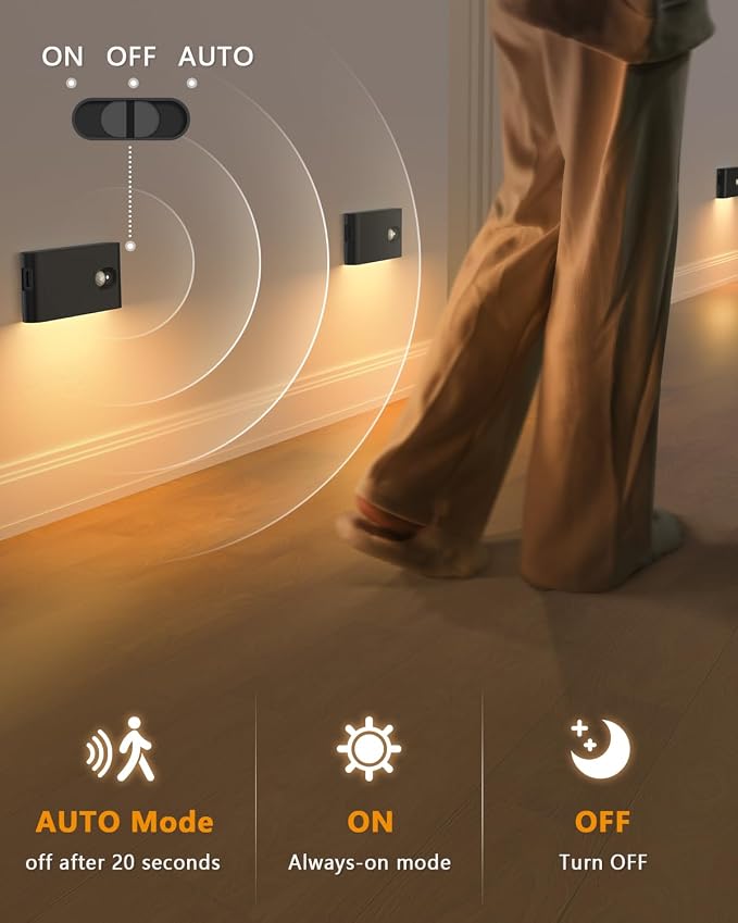 WILLED Motion Sensor Night Lights,Wireless Stair Lights Indoor | Battery Rechargeable Night Lights for Stairway,Hallway,Kitchen,Closet,Cabinet,Bedroom, Kids' Room(4-Pack)