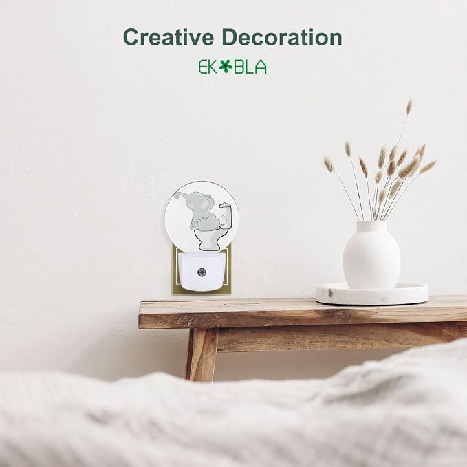 EKOBLA Cute Elephant Night Light, Cartoon Safari Animal Plug into Wall with Dusk to Dawn Sensor, 0.5W LED Energy Saving Nightlight for Bedroom, Bathroom, Hallway