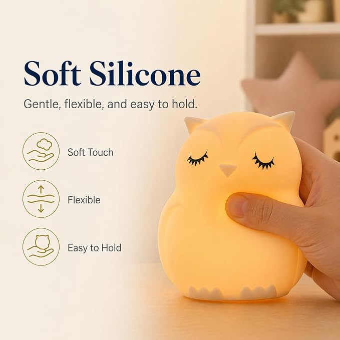 Owl Kids Night Light, Baby Nursery New Born Baby Essentials Must Haves | Portable LED Night Lamp for Breastfeeding, Nightlight with Timer, Rechargeable Light for Toddlers Kids, Girl Boy Room Decor
