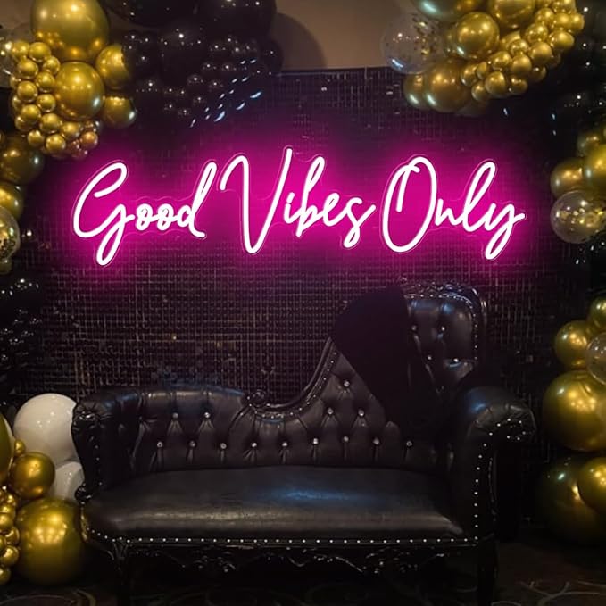 Super Large Good Vibes Only Neon Signs for Wall Decor, 57 Inch Good Vibes Only Neon Sign Large with Remote Dimmer, Neon Light Sign for Living Room Wedding Christmas Party, Bar, Club Decor, Hot Pink