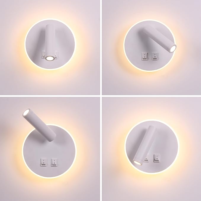 Wall Wash Light White Bed LED with Interior Wall Adjustable Spotlight Reading lamp Wall lamp for Hallway Bedroom Stairs Hotels Indoor Bedside Lamp 3000K (3W + 9W)