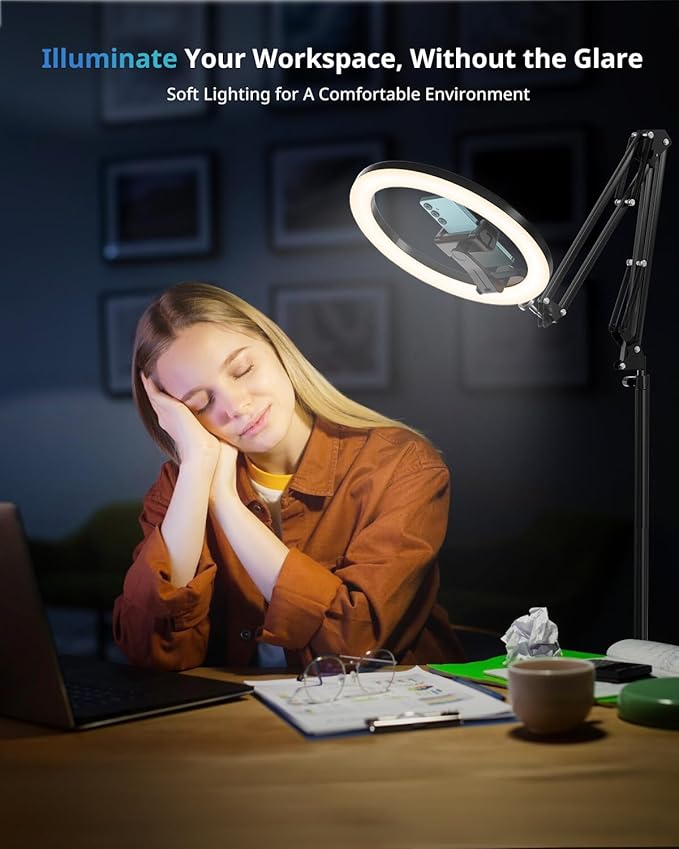 UBeesize 12" Ring Light Tripod for iPhone with Overhead Phone Mount, 75" Tall Ring Lights with Stand and Camera Mounts for Photography/Live Streaming/TikTok/YouTube Content Creation