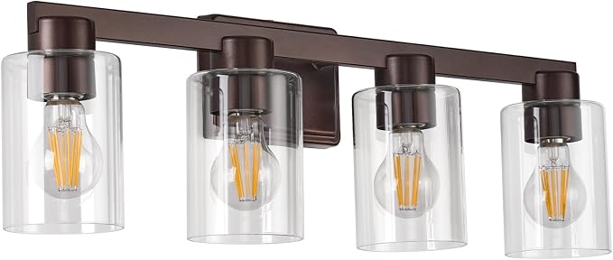 4-Light Bathroom Light Fixtures with Clear Glass, Oil Rubbed Bronze | Vanity Lights, Modern Wall Sconces, Over Mirror for Bathroom, Powder Room, Living Room