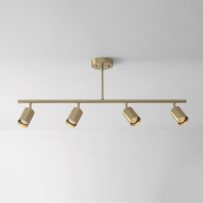 Globe Electric 64000094 35" 4-Light Adjustable Height Track Lighting, Matte Brass, Pivot Shades, Ceiling Lamp for Bedroom, Kitchen, Hallway, Bathroom, Den, Dining Room, Home Décor