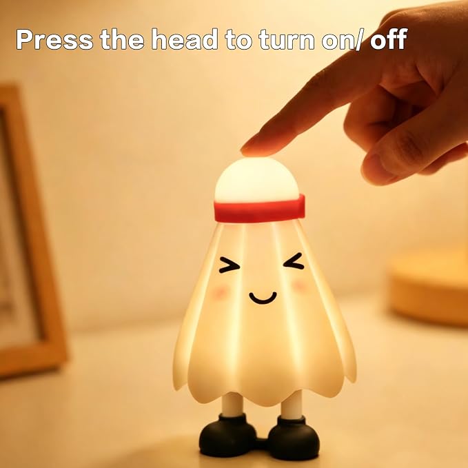 Cute Badminton Night Light - 30min Auto-Off Nursery Bedside Nightlight, 3 Adjustable Brightness Night Lamp for Bedroom, Birthday, Children’s Day, Valentine’s Day Gift for Her Girls Boys