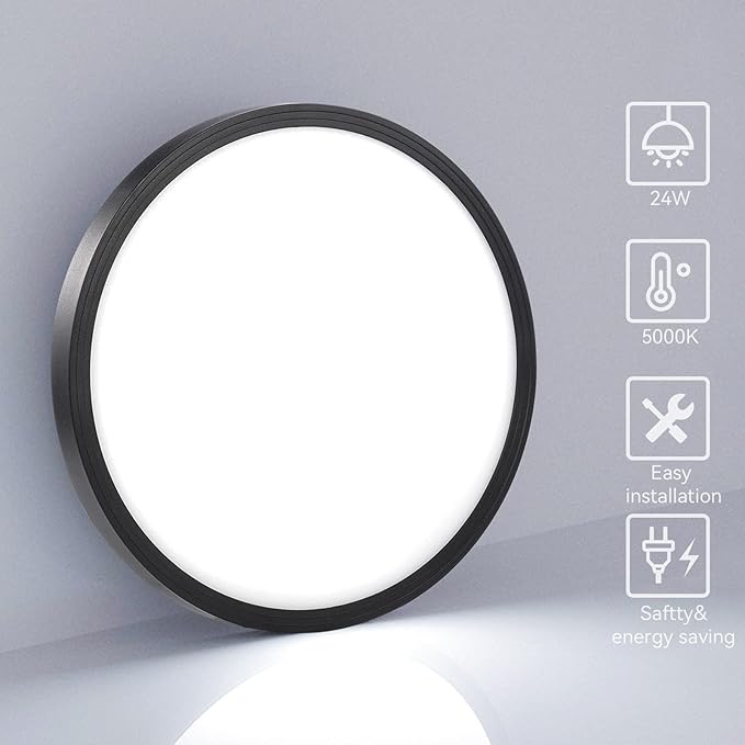 4Pack 12 Inch 3200LM Black Slim Flush Mount Ceiling Light Fixture Round Day White 6000K Thin Flat 120V Surface LED Ceiling Light 300W Equivalent
