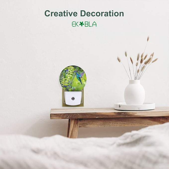 EKOBLA Hummingbird Night Light, Spring Garden Bird and Flower Night Lights Plug Into Wall with Auto Sensor for Home Indoor Decor