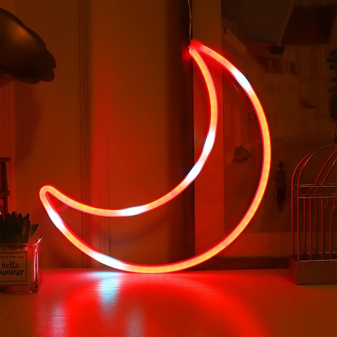 LED RGB Moon Neon Sign Light, Battery or USB Powered 5V Cute Room Decor | 16 Color Change Art Decorative Night Lights Decorationsfor Girls, Window, Wall, Home, Bedroom, Office, Dorm, Party, Wedding