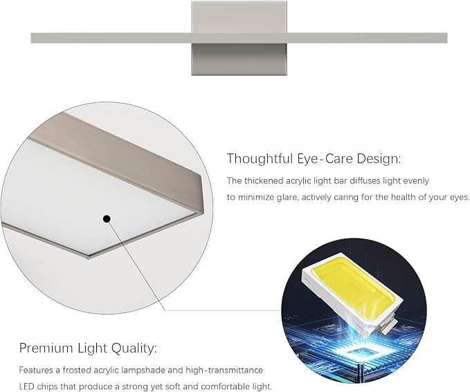 Ralbay Brushed Nickel Vanity Light for Bathroom Metal Acrylic Modern LED Bathroom Light Fixtures Brushed Nickel 24inch