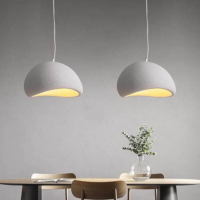 JAYMP 30cm Mini Size Wabi Sabi Pendant Light for Dining Room Kitchen Entryway Modern Hanging Lamp E26 Base Japanese Style Bird Nest Shape Lighting Fixture (Matte White,B Shape, 11.8“ Small Size)