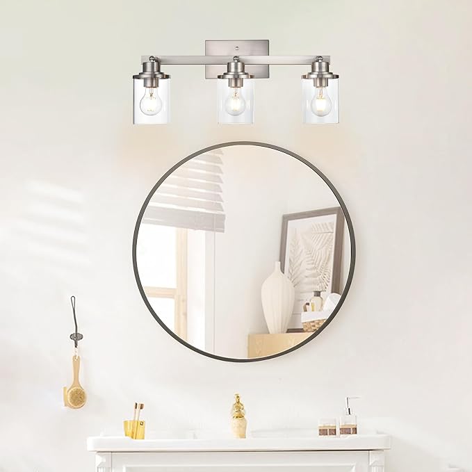 Yaohong 3-Light Track Lighting Kit Brushed Nickel Track Lighting Fixtures, Bathroom Wall Light Ceiling Mount Rotatable Spotlights, Kitchen Ceiling Light Fixtures with Glass Shade for Bathroom Hallway