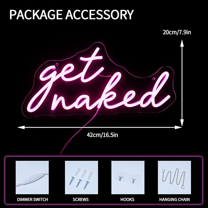 Get Naked Neon Sign for Wall Decor Dimmable Led Lights Signs Pink Led Signs for Bedroom decor Letters Neon Light Room Decor for Bar Party Pub Salon Decoration Girls Gift