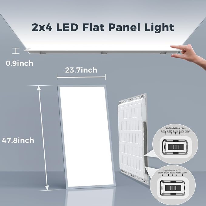 2x4 LED Flat Panel Light 56Pack,3000K-6500K & 5 Wattage Selectable | 70W 7700LM, 0-10V Dimmable, AC 120-277, Recessed 2x4 led drop ceiling light fixture for Office, Kitchen, Garage, School