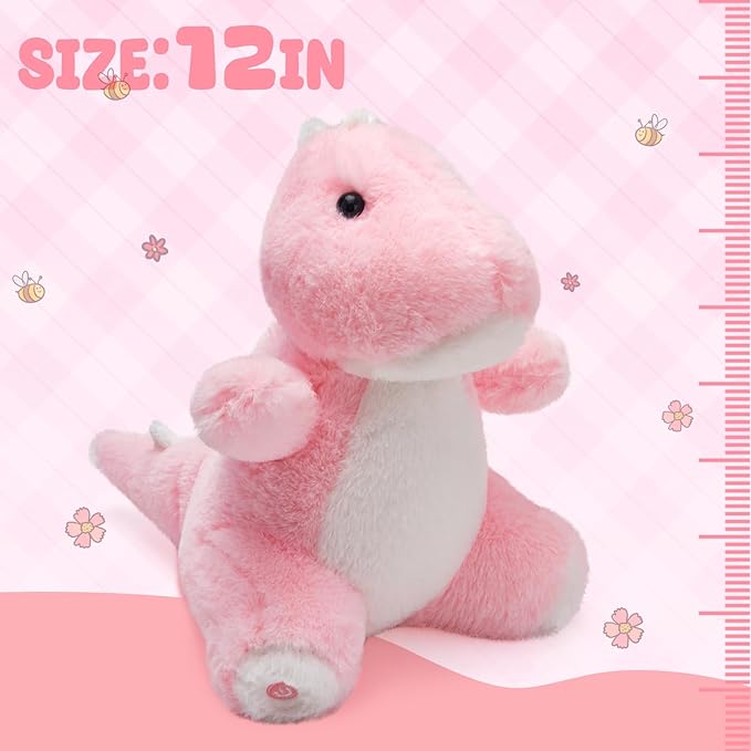 Glow Guards 12'' Light up Music Dinosaur Stuffed Animal, LED Soft Dinosaur Plush Toy with Magic Night Lights&Lullaby, Birthday Children's Day for Toddler Kids (Pink, Music)