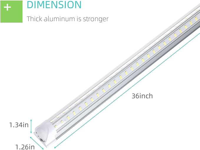 3FT LED Shop Light, 36W 5000lm Super Bright 6500K, Clear Cover, V-Shape, T8 LED Fixture, Linkable Shop Lights for Garage, Workbench, Workshop (2 Pack)