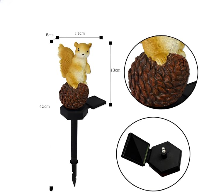 Solar Energy Pinecone Squirrel Light, Garden Decoration Resin Cute Animal Ground Lamp,Wireless Dusk to Dawn LED Sconce Lights Waterproof.