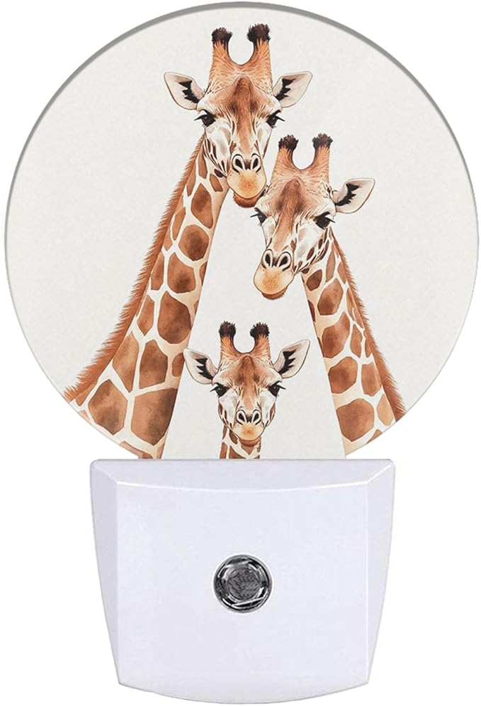 Plug-in Watercolor Giraffe Family Portrait Night Light Cute Animal Nightlight with Dusk to Dawn Sensor, Auto On/Off 0.5W Energy-Saving LED Lighting for Men Women Boys Girls Gift