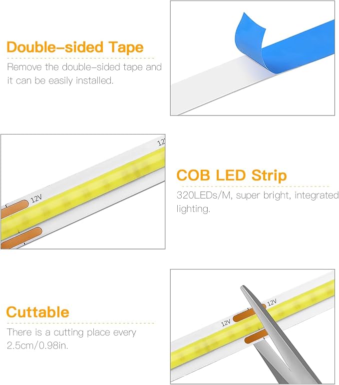 AIMENGTE 12V COB LED Cabinet Lights Strip with Dual-Door Sensor, 6 x 3.3ft Cuttable Under Cabinets Lighting for in-Cabinet, Locker, Closet, Showcase, Gun Safe (Cool White)