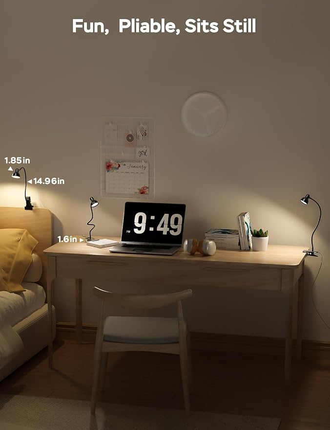 Clip on Light Reading Light for Bed 3 Color Modes Black | 10 Dimmable Brightness Eye Care Clamp Desk Lamp 360° Flexible Desk Book Light for Reading Bed Headboard Computer