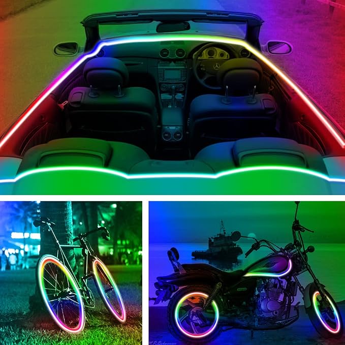 RUISHINE Battery Powered LED Strip Lights 25ft, Battery Operated LED Light Strip Color Changing Music Sync App Remote Control RGB USB Led Lights for TV, Room, Rope Lights