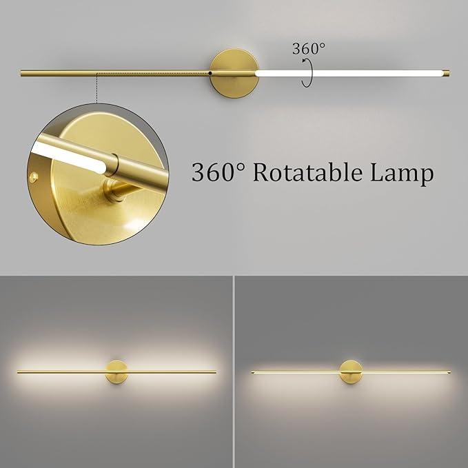 Modern Gold Vanity Light Fixture 40Inch 5000K Hardwired Bathroom Light Over Mirror 360° Rotatable Bathroom Sconce(White Light)