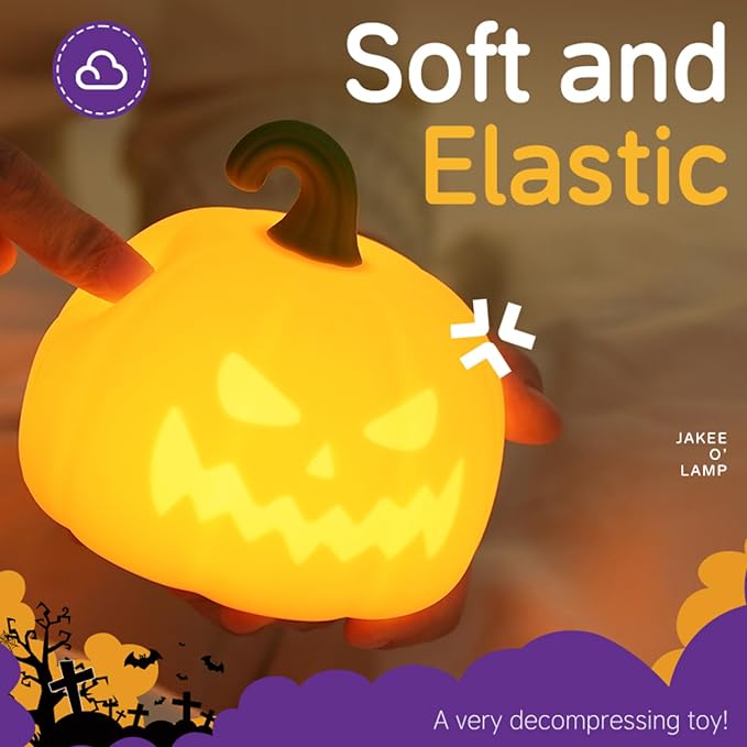Led Cute Pumpkin Night Light, 7 Colors Dimmable Bedside Lamp, Touch Control Night Lamp with Timer for Kids Adults, Used for Camping Party Room Decor(Pumpkin)