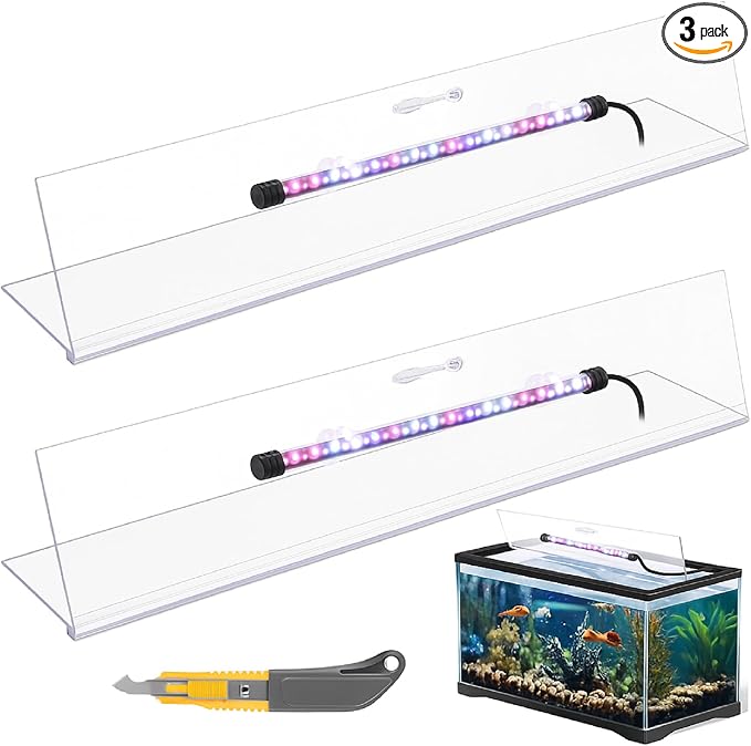 Sieral Aquarium Lids Polycarbonate Canopy with LED Light 2 Pcs Set 16.87 x 16.87 x 0.12 Inch for 50/65/84 Gallon with Center Brace Aquariums Cover Fish Tank Lid with a Hook Knife, Clear