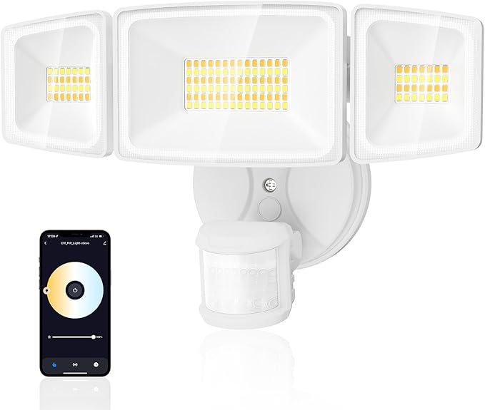 Onforu 65W Smart LED Security Lights Motion Sensor Light Outdoor, APP Control, Outdoor Motion Detector WiFi Alexa Flood Light 5500LM, 2500K-6500K, with Adjustable 3 Head, White