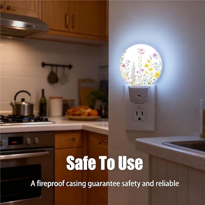 Plug-in Watercolor Wildflower Garden Night Light Floral Flower Meadow Nightlight with Dusk to Dawn Sensor, Auto On/Off 0.5W Energy-Saving LED Lighting for Men Women Boys Girls Gift