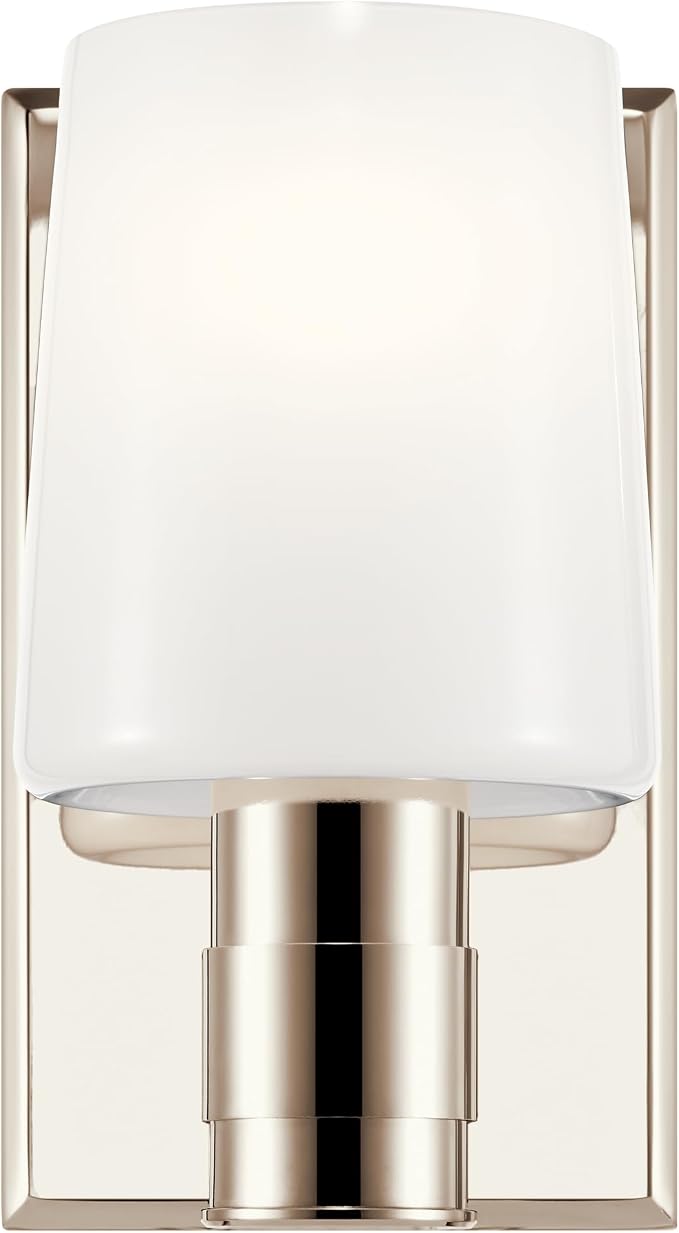 Kichler Adani 1-Light Wall Sconce, Modern Light with Opal Glass in Polished Nickel, for Bathroom, Powder Room, Kitchen, Bedroom, or Hallway (8.5" x 5"), 55174PN