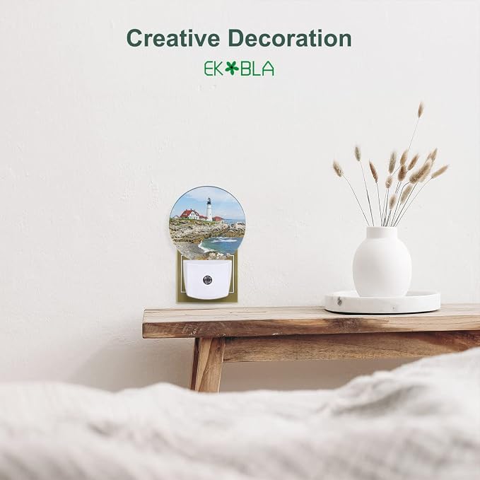 EKOBLA Lighthouse Night Light, Coastal Seaside Lighthouse Night Lights Plug Into Wall for Bedroom, Living Room and Bathroom