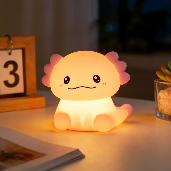 LEDHOLYT Cute Axolotl Night Light for Kids, 3 Adjustable Brightness Levels & 6 White Noise Sounds,Rechargeable Variable Color Axolotl lamp Gifts,Cute Room Decor Night Light for Kids Girls Boys