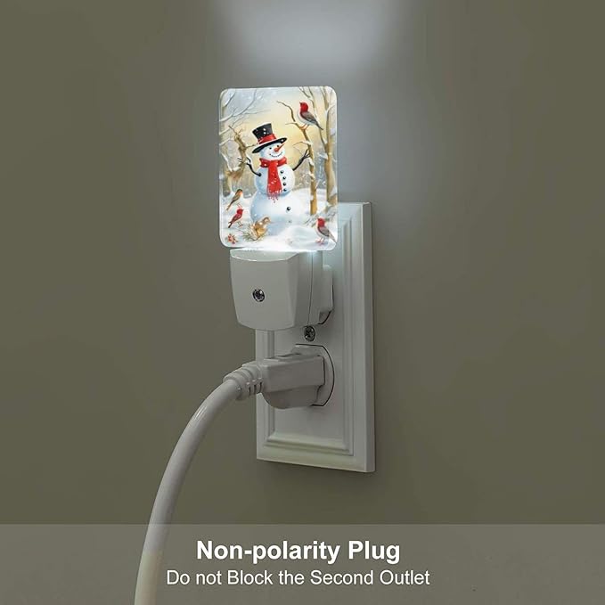 Christmas Snowman Winter LED Plug-in Night Light 2-Pack, Auto Sensor Nightlights Set of 2 for Bedroom Bathroom