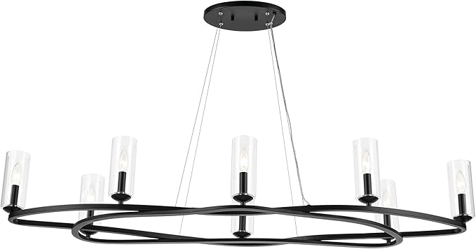 Kichler Harpin 8-Light Linear Chandelier, Sloped Ceiling Compatible, for Dining Room or Kitchen with Clear Glass in Black