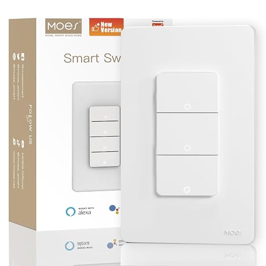 MOES WiFi Smart Light Switch 3 Gang, Neutral Required, White | Inteligente Single Pole Switch, Work with Alexa Google Assistant, Remote Control, No Hub Required