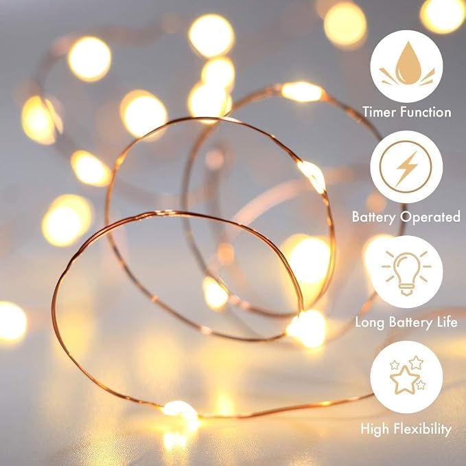 6 Pack LED Fairy String Lights Battery Operated with Timer | 10Ft 30LEDs Battery Powered Copper Wire Mini Firefly Twinkle Lights for Bedroom, Christmas, Wedding, Party Decoration