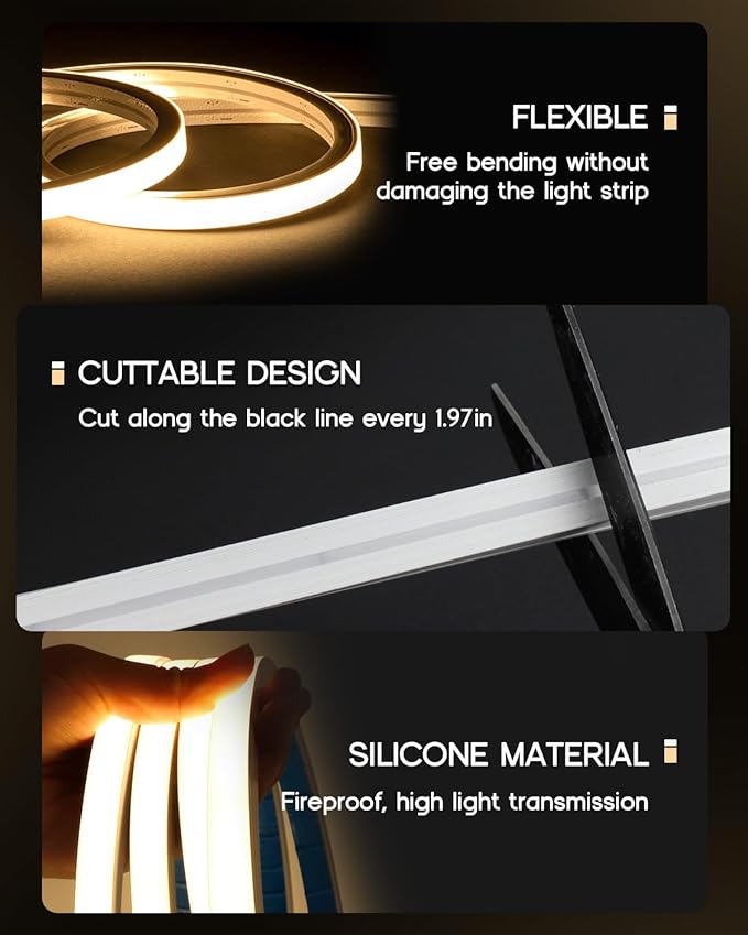 LED Strip Lights Daylight White 6000K,32.8ft 24V Neon Rope Lights,Flexible Silicone Outdoor Waterproof Neon Strip Lights for Mirror,Kitchen,Cabinet,DIY Lighting(Power Supply Not Included)